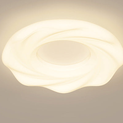 Contemporary Nordic Cream Iron PE Round Cookie LED Flush Mount Ceiling Light For Bedroom