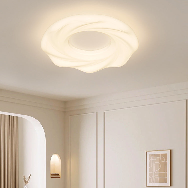 Contemporary Nordic Cream Iron PE Round Cookie LED Flush Mount Ceiling Light For Bedroom