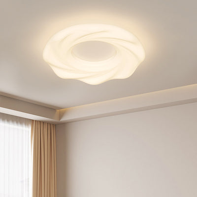 Contemporary Nordic Cream Iron PE Round Cookie LED Flush Mount Ceiling Light For Bedroom