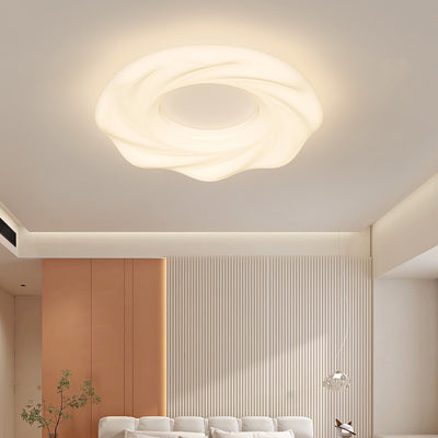 Contemporary Nordic Cream Iron PE Round Cookie LED Flush Mount Ceiling Light For Bedroom