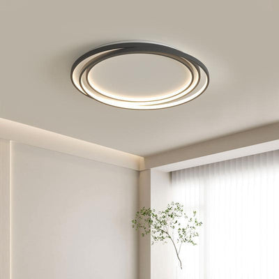 Modern Minimalist Circles Ring Silicone Iron LED Flush Mount Ceiling Light For Bedroom