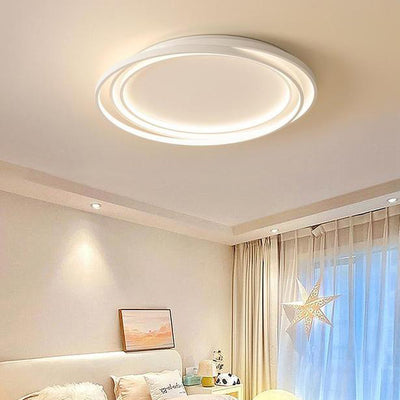 Modern Minimalist Circles Ring Silicone Iron LED Flush Mount Ceiling Light For Bedroom