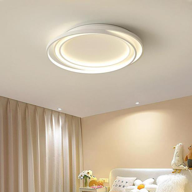 Modern Minimalist Circles Ring Silicone Iron LED Flush Mount Ceiling Light For Bedroom