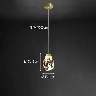 Modern Luxury Diamond Shape Brass Crystal LED Pendant Light For Bedroom