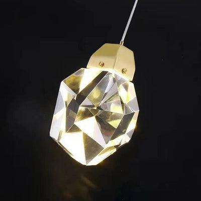 Modern Luxury Diamond Shape Brass Crystal LED Pendant Light For Bedroom