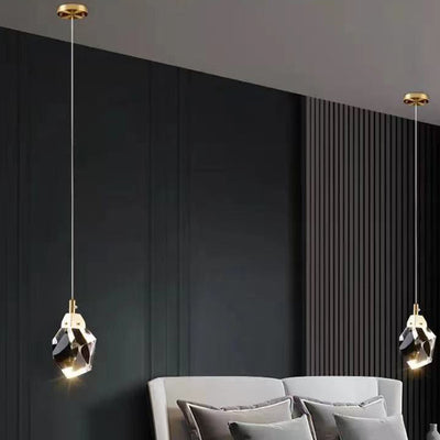 Modern Luxury Diamond Shape Brass Crystal LED Pendant Light For Bedroom