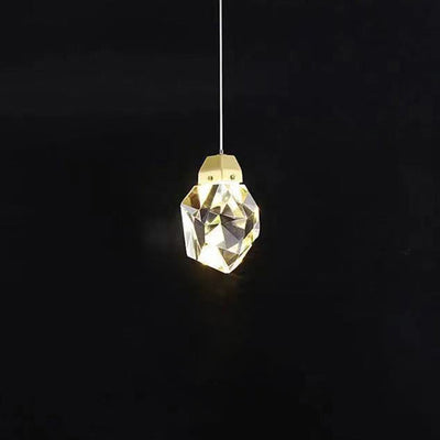 Modern Luxury Diamond Shape Brass Crystal LED Pendant Light For Bedroom