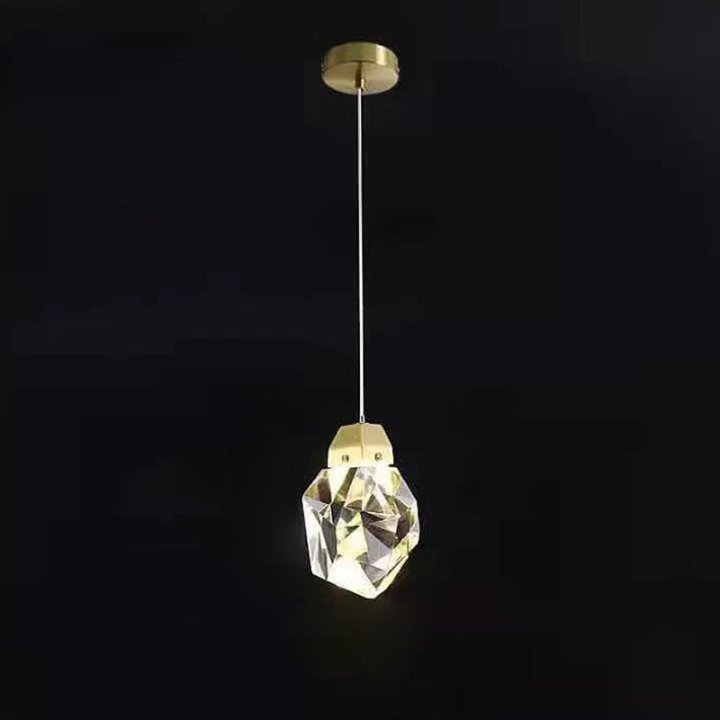 Modern Luxury Diamond Shape Brass Crystal LED Pendant Light For Bedroom