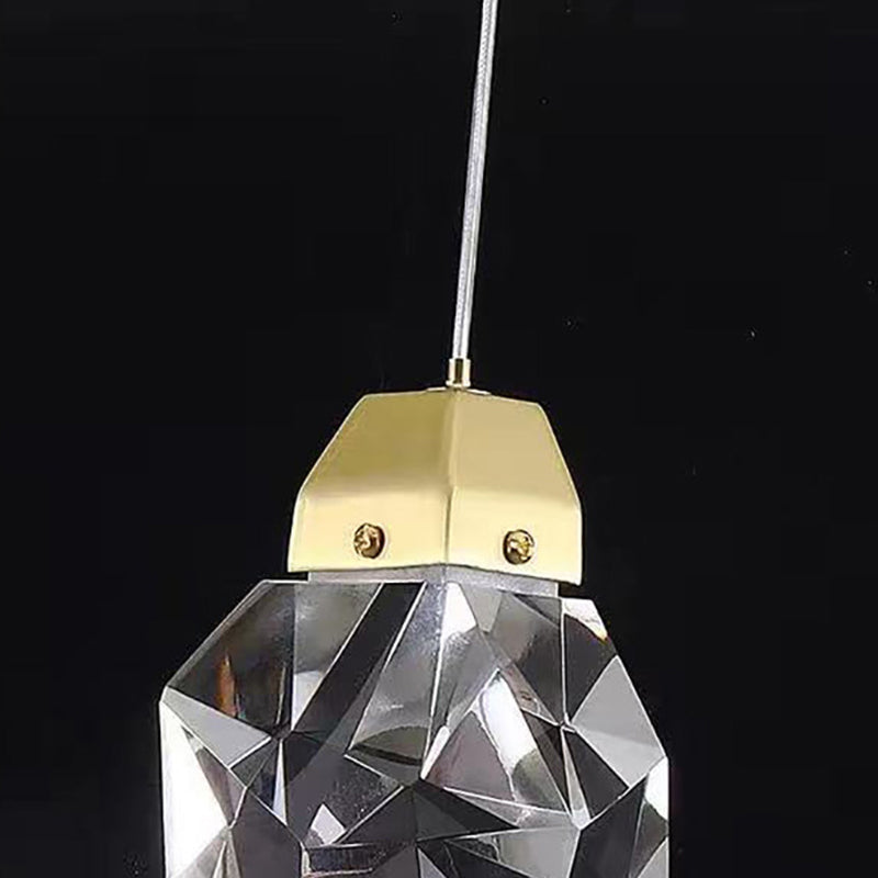 Modern Luxury Diamond Shape Brass Crystal LED Pendant Light For Bedroom