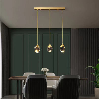 Modern Luxury Diamond Shape Brass Crystal LED Chandelier Island Light For Dining Room