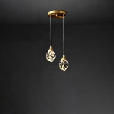 Modern Luxury Diamond Shape Brass Crystal LED Chandelier Island Light For Dining Room