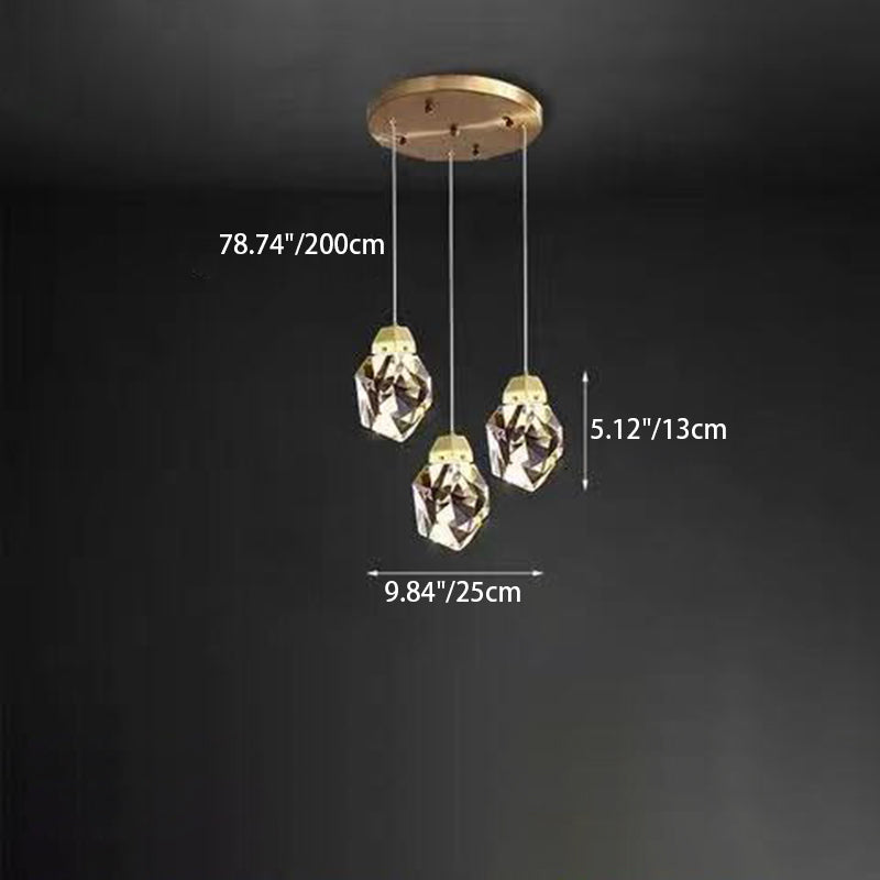 Modern Luxury Diamond Shape Brass Crystal LED Chandelier Island Light For Dining Room