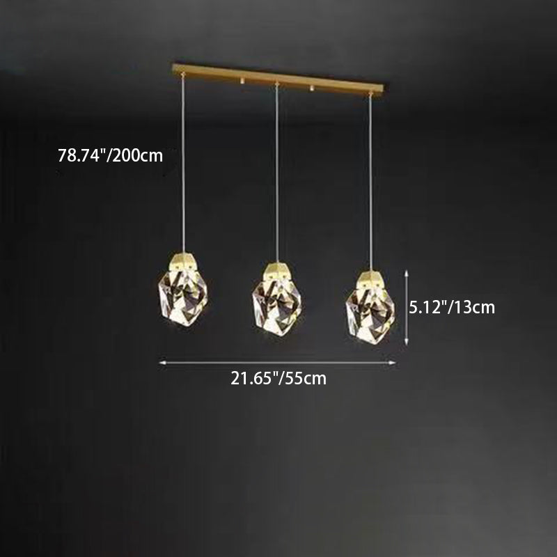 Modern Luxury Diamond Shape Brass Crystal LED Chandelier Island Light For Dining Room