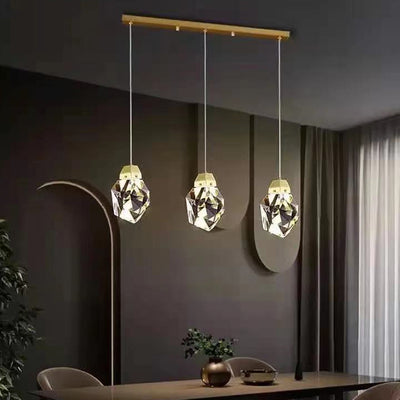 Modern Luxury Diamond Shape Brass Crystal LED Chandelier Island Light For Dining Room