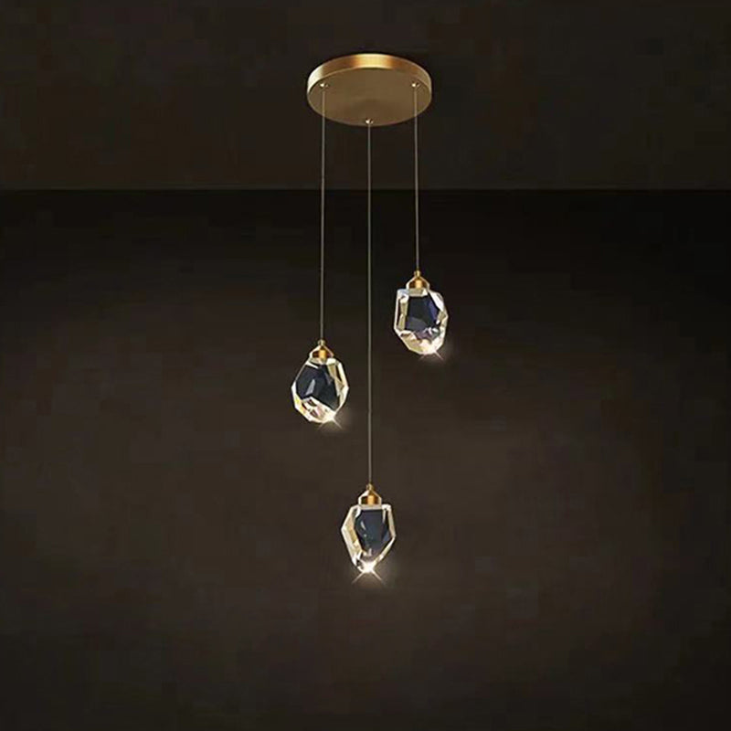 Modern Luxury Diamond Shape Brass Crystal LED Chandelier Island Light For Dining Room