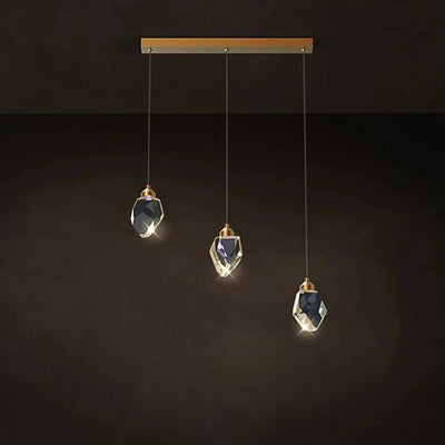 Modern Luxury Diamond Shape Brass Crystal LED Chandelier Island Light For Dining Room