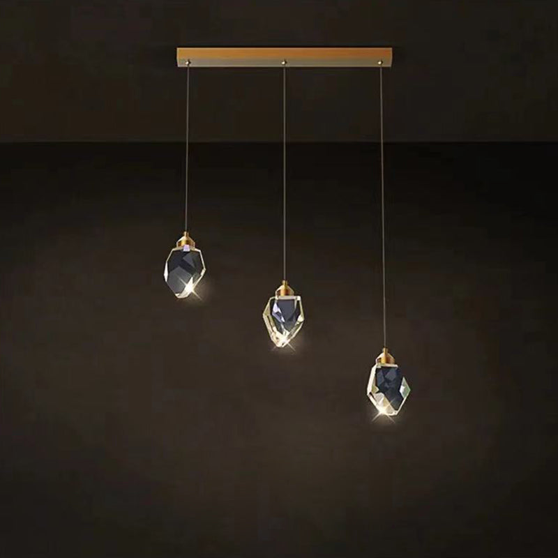 Modern Luxury Diamond Shape Brass Crystal LED Chandelier Island Light For Dining Room