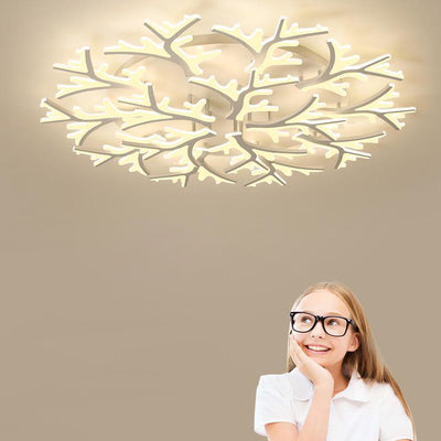 Contemporary Creative Snowflake Shape Iron Acrylic LED Semi-Flush Mount Ceiling Light For Bedroom