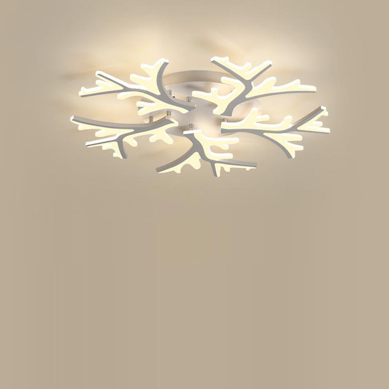 Contemporary Creative Snowflake Shape Iron Acrylic LED Semi-Flush Mount Ceiling Light For Bedroom