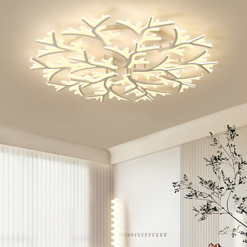 Contemporary Creative Snowflake Shape Iron Acrylic LED Semi-Flush Mount Ceiling Light For Bedroom