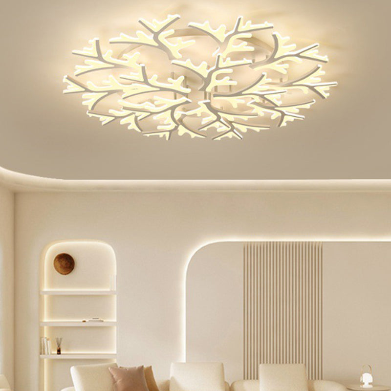 Contemporary Creative Snowflake Shape Iron Acrylic LED Semi-Flush Mount Ceiling Light For Bedroom