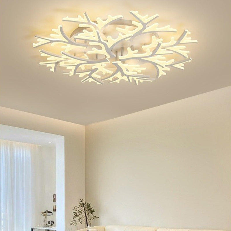 Contemporary Creative Snowflake Shape Iron Acrylic LED Semi-Flush Mount Ceiling Light For Bedroom