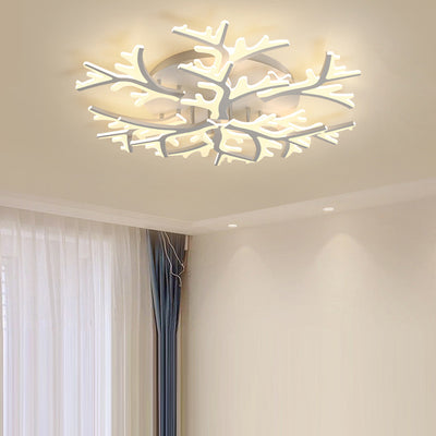 Contemporary Creative Snowflake Shape Iron Acrylic LED Semi-Flush Mount Ceiling Light For Bedroom