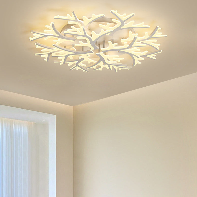 Contemporary Creative Snowflake Shape Iron Acrylic LED Semi-Flush Mount Ceiling Light For Bedroom