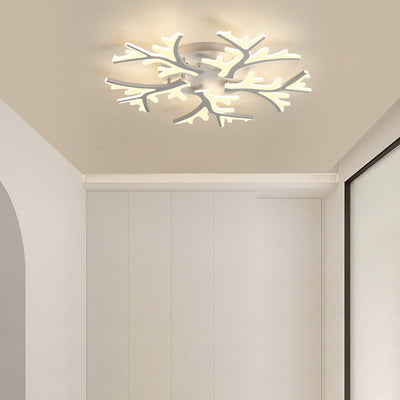 Contemporary Creative Snowflake Shape Iron Acrylic LED Semi-Flush Mount Ceiling Light For Bedroom