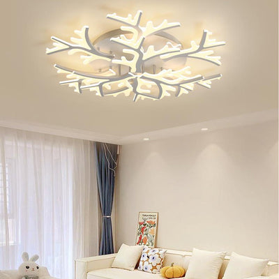 Contemporary Creative Snowflake Shape Iron Acrylic LED Semi-Flush Mount Ceiling Light For Bedroom