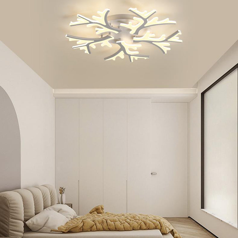 Contemporary Creative Snowflake Shape Iron Acrylic LED Semi-Flush Mount Ceiling Light For Bedroom