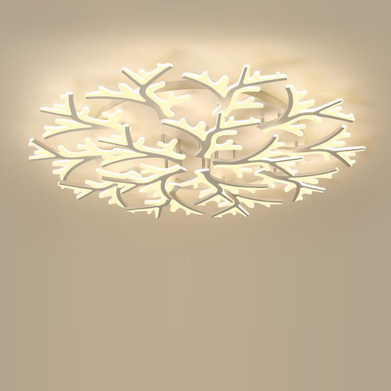 Contemporary Creative Snowflake Shape Iron Acrylic LED Semi-Flush Mount Ceiling Light For Bedroom