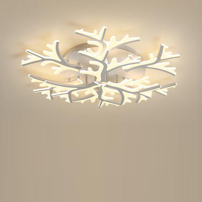 Contemporary Creative Snowflake Shape Iron Acrylic LED Semi-Flush Mount Ceiling Light For Bedroom