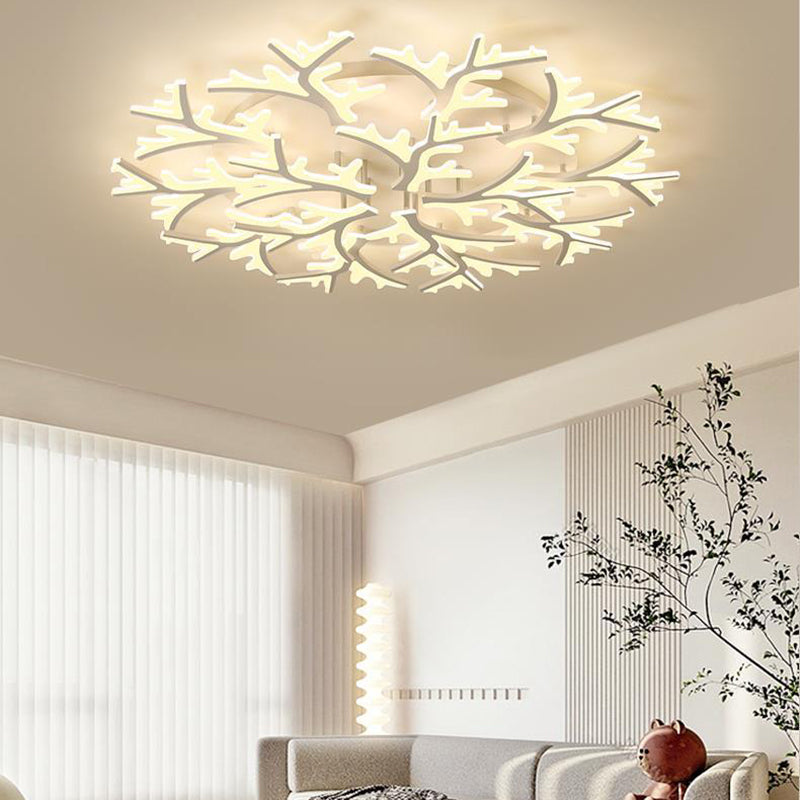 Contemporary Creative Snowflake Shape Iron Acrylic LED Semi-Flush Mount Ceiling Light For Bedroom