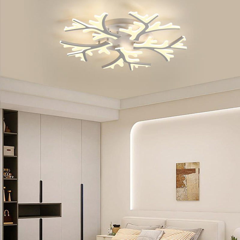 Contemporary Creative Snowflake Shape Iron Acrylic LED Semi-Flush Mount Ceiling Light For Bedroom