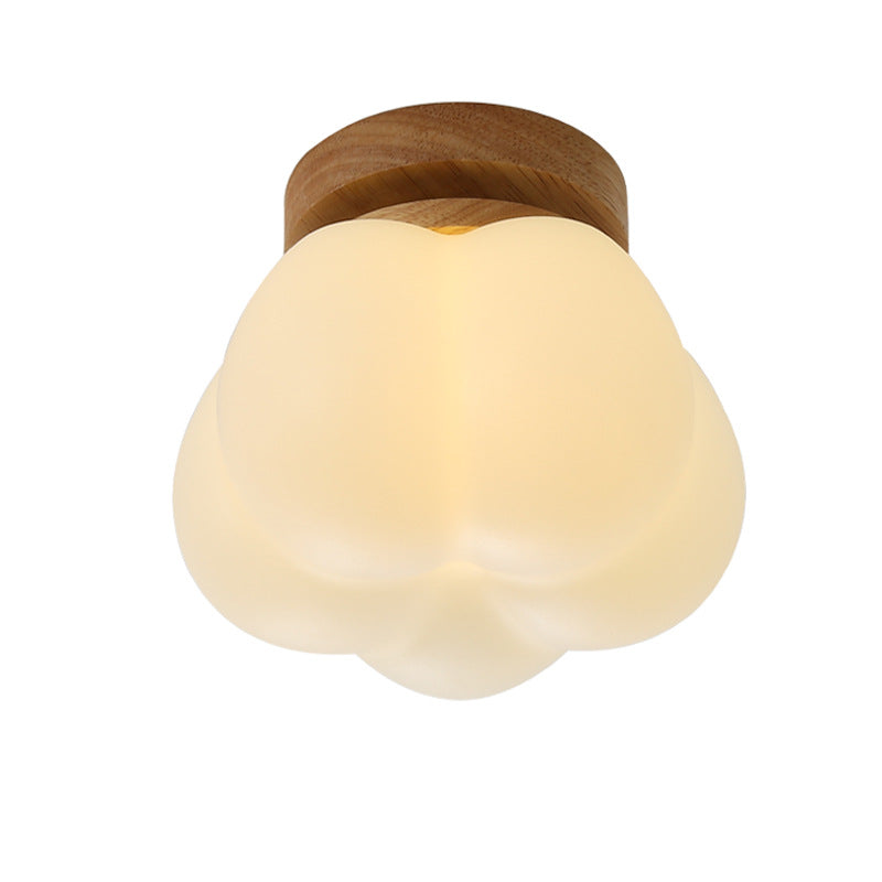 Contemporary Nordic Dome Pumpkin Shape Round Base Wood PE 1-Light Semi-Flush Mount Ceiling Light For Hallway