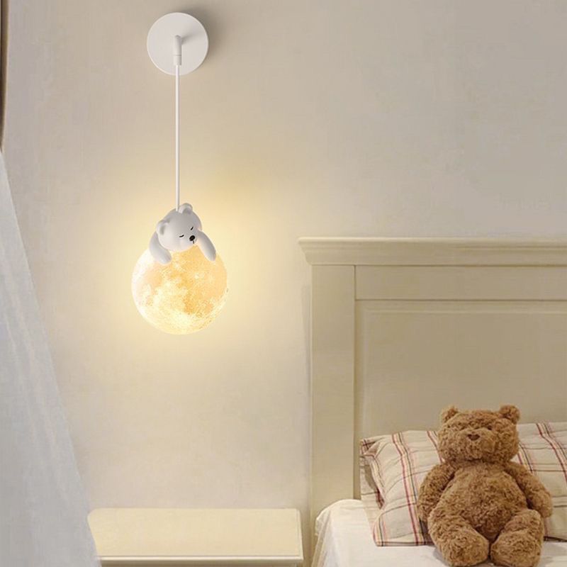 Contemporary Creative Kids Rabbit Bear Animal Iron Resin PLA 1-Light Wall Sconce Lamp For Bedroom