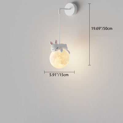 Contemporary Creative Kids Rabbit Bear Animal Iron Resin PLA 1-Light Wall Sconce Lamp For Bedroom