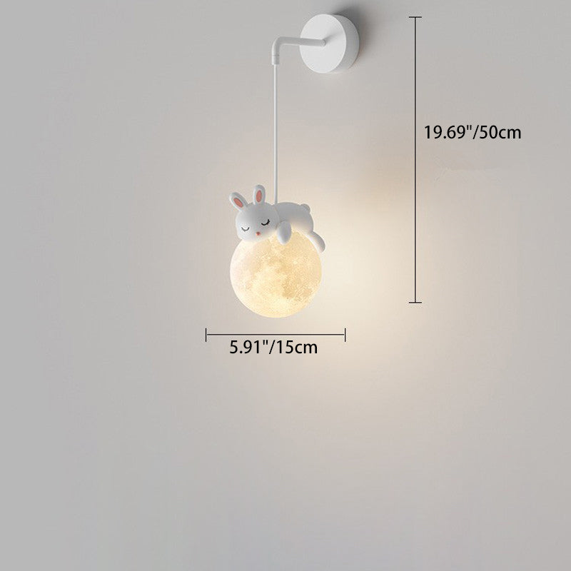 Contemporary Creative Kids Rabbit Bear Animal Iron Resin PLA 1-Light Wall Sconce Lamp For Bedroom