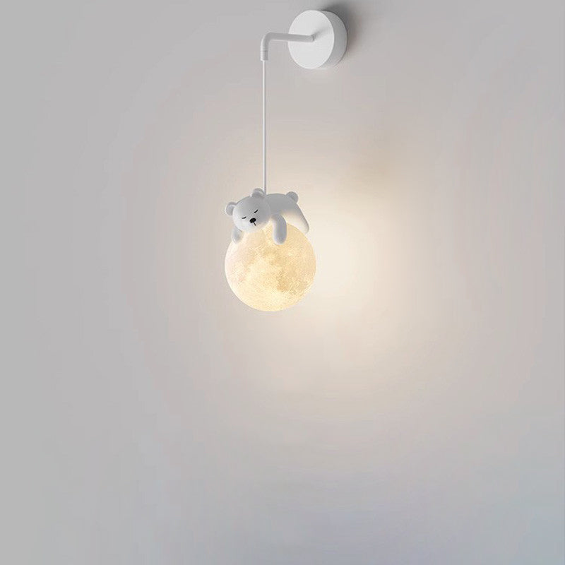 Contemporary Creative Kids Rabbit Bear Animal Iron Resin PLA 1-Light Wall Sconce Lamp For Bedroom