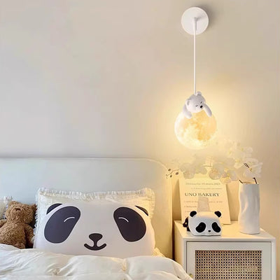 Contemporary Creative Kids Rabbit Bear Animal Iron Resin PLA 1-Light Wall Sconce Lamp For Bedroom