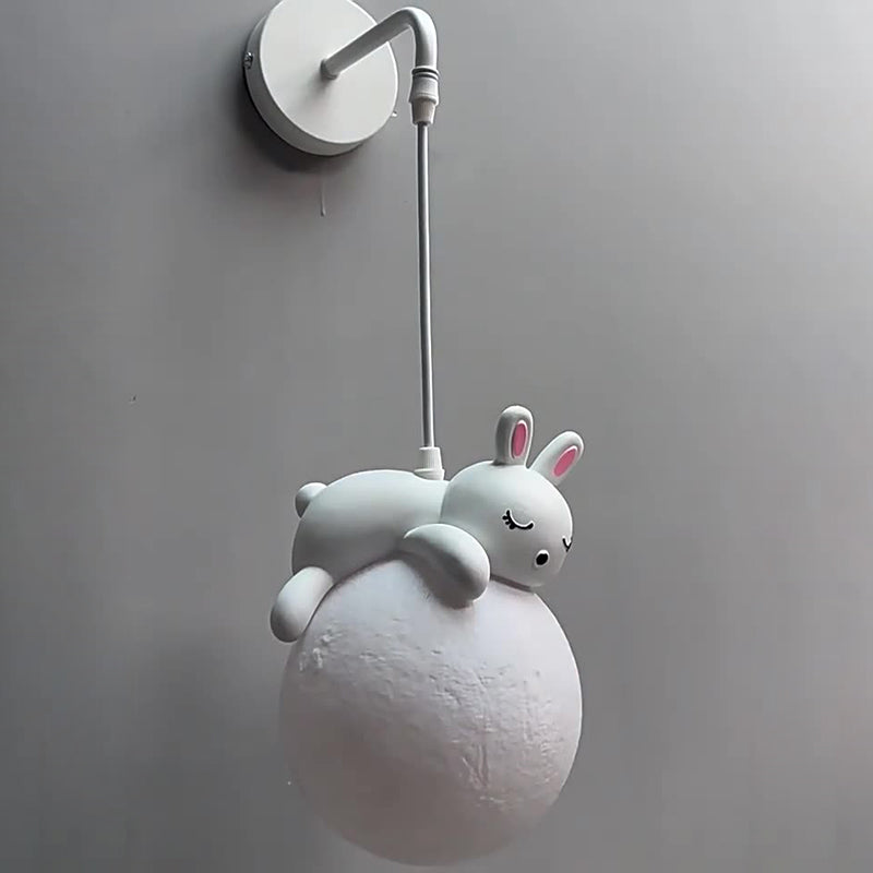 Contemporary Creative Kids Rabbit Bear Animal Iron Resin PLA 1-Light Wall Sconce Lamp For Bedroom