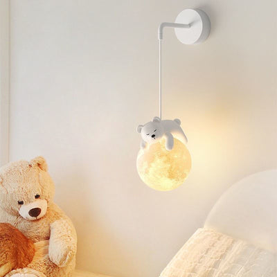 Contemporary Creative Kids Rabbit Bear Animal Iron Resin PLA 1-Light Wall Sconce Lamp For Bedroom