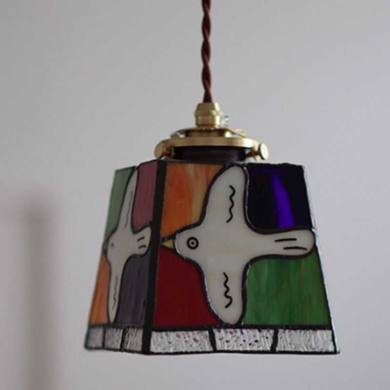 Modern Art Deco Brass Colorful Glass Dove Of Peace 1-Light Pendant Light For Bedroom