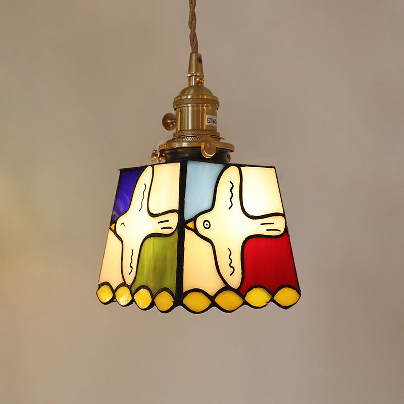 Modern Art Deco Brass Colorful Glass Dove Of Peace 1-Light Pendant Light For Bedroom