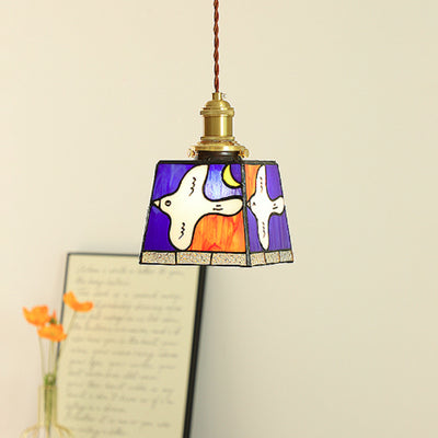 Modern Art Deco Brass Colorful Glass Dove Of Peace 1-Light Pendant Light For Bedroom