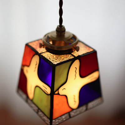 Modern Art Deco Brass Colorful Glass Dove Of Peace 1-Light Pendant Light For Bedroom