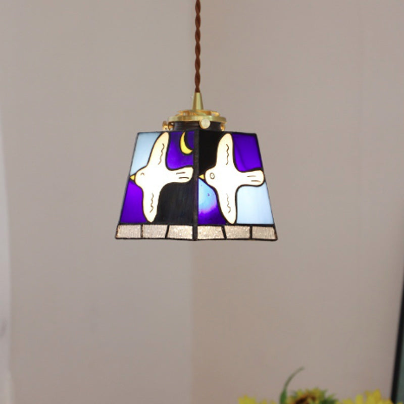 Modern Art Deco Brass Colorful Glass Dove Of Peace 1-Light Pendant Light For Bedroom