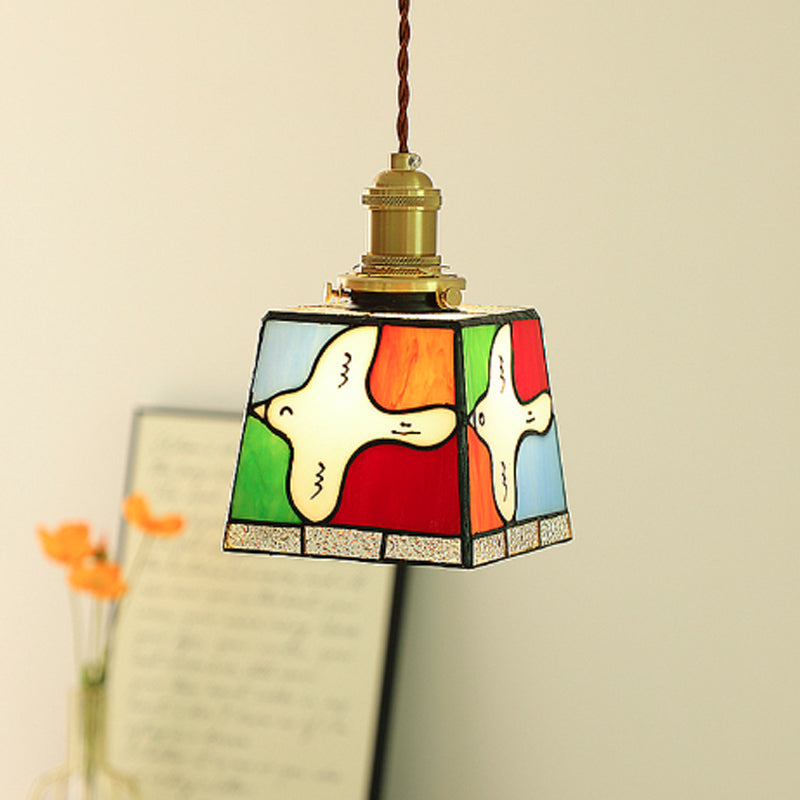 Modern Art Deco Brass Colorful Glass Dove Of Peace 1-Light Pendant Light For Bedroom