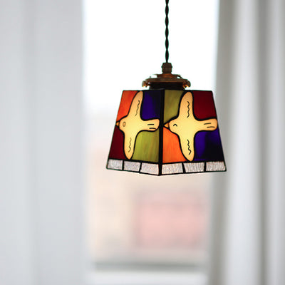 Modern Art Deco Brass Colorful Glass Dove Of Peace 1-Light Pendant Light For Bedroom